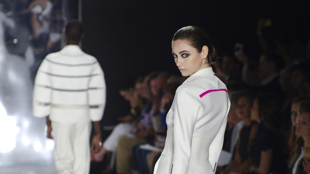 Ralph Rucci NYFW runway show image, model looks back